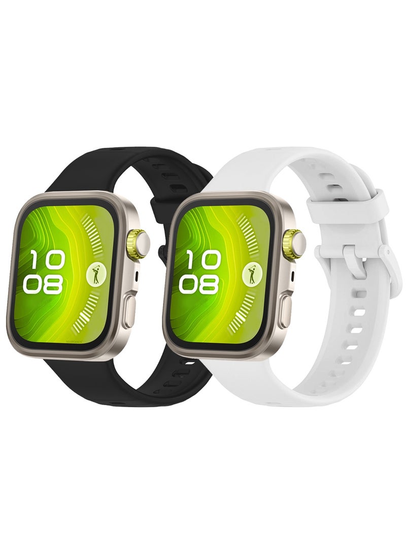 CATANES 2Packs Wristband for Huawei Watch Fit 3/Fit 4/Fit 4 Pro Bands, Silicone Bracelet Quick Release Arm Band, Replacement Smartwatch Band Quick Release Sport Straps - White Black - Image 3