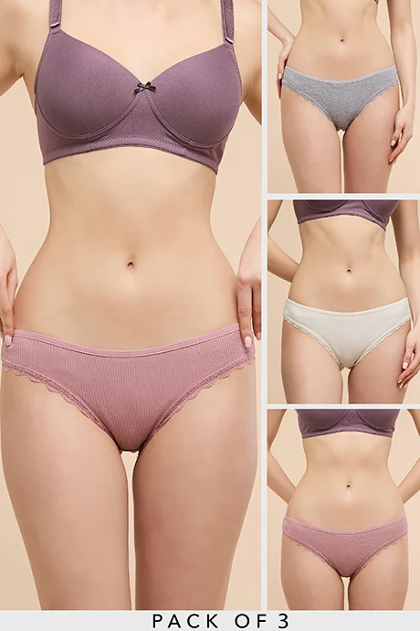 R&B 3 Pack Ribbed Bikini Briefs