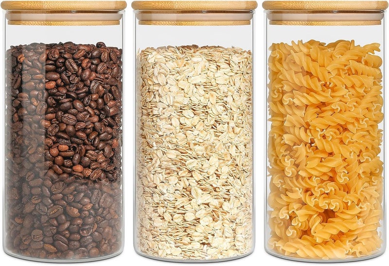 ComSaf Glass Food Storage Canisters with Lids Set of 3-30oz, BPA Free High Borosilicate Glass Cookies Jars with Sealing Bamboo Cover - Image 1