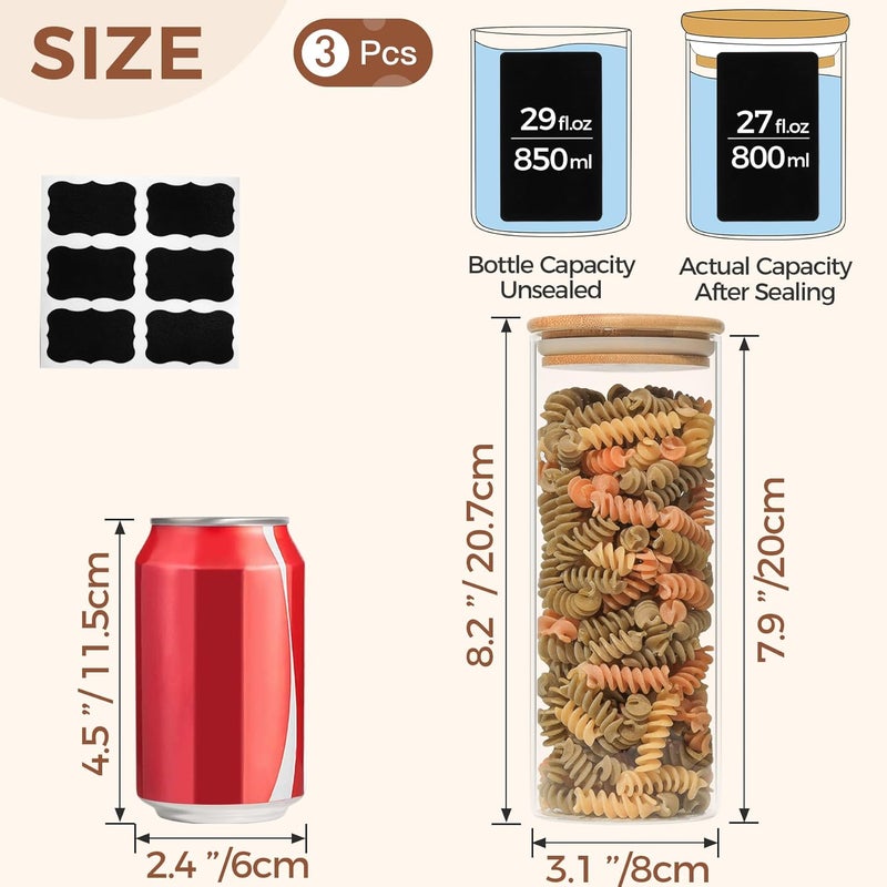 ComSaf Glass Food Storage Canisters with Lids Set of 3-30oz, BPA Free High Borosilicate Glass Cookies Jars with Sealing Bamboo Cover - Image 2