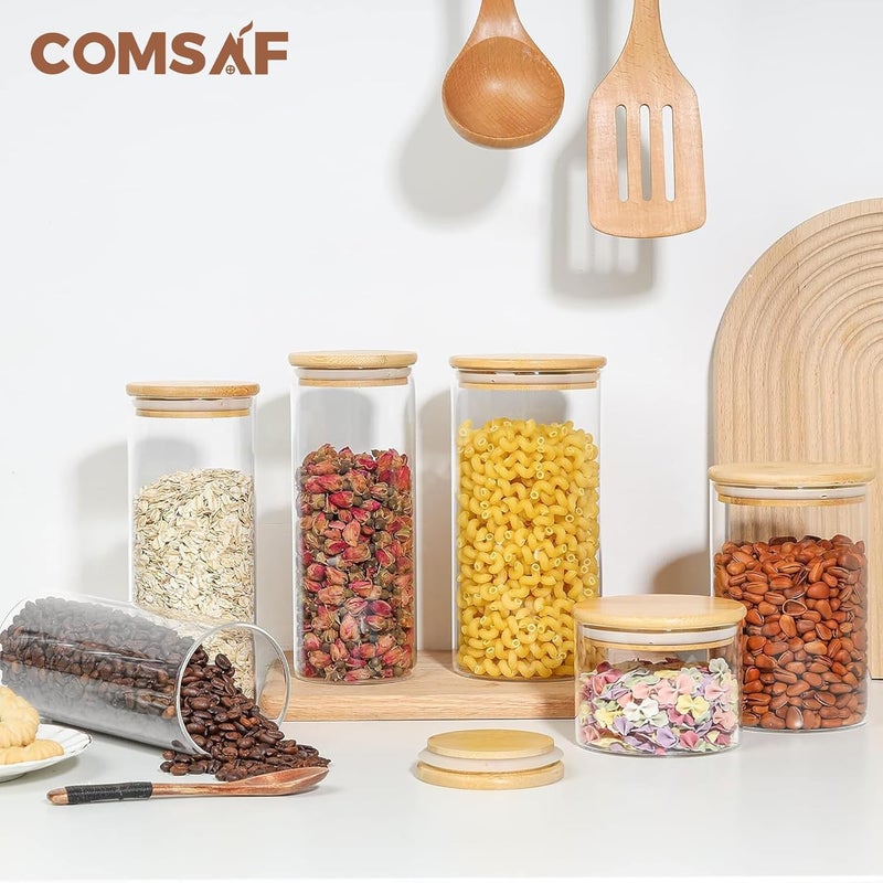 ComSaf Glass Food Storage Canisters with Lids Set of 3-30oz, BPA Free High Borosilicate Glass Cookies Jars with Sealing Bamboo Cover - Image 5