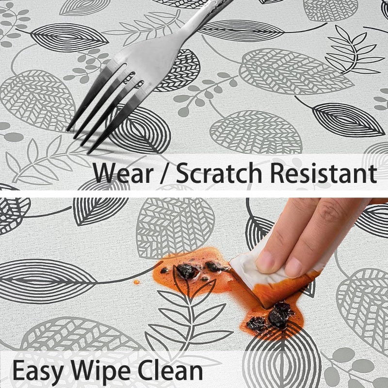 LIBERECOO Round Vinyl Fitted Tablecloth with Flannel Backing Elastic Edge Plastic Table Cover - Leaf Whisper - Waterproof Stain-Resistant Wipeable Tablecloths - Image 5