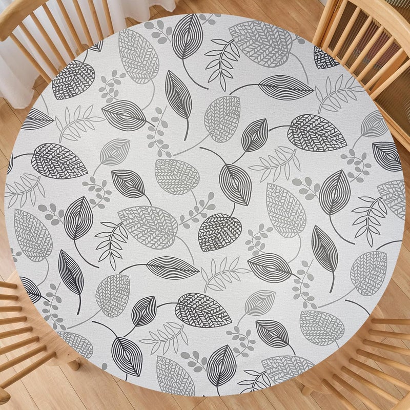LIBERECOO Round Vinyl Fitted Tablecloth with Flannel Backing Elastic Edge Plastic Table Cover - Leaf Whisper - Waterproof Stain-Resistant Wipeable Tablecloths - Image 1