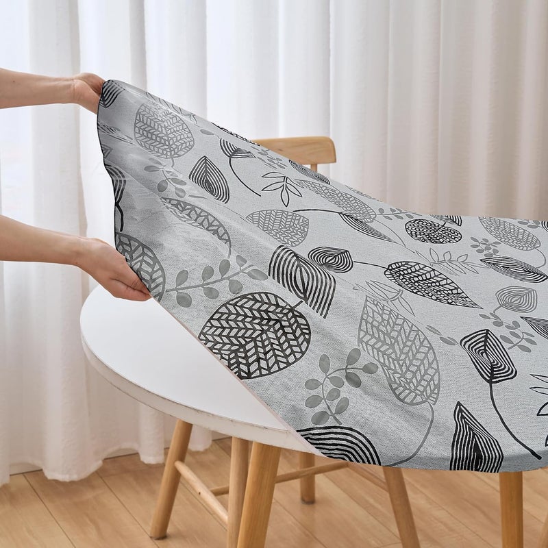 LIBERECOO Round Vinyl Fitted Tablecloth with Flannel Backing Elastic Edge Plastic Table Cover - Leaf Whisper - Waterproof Stain-Resistant Wipeable Tablecloths - Image 2