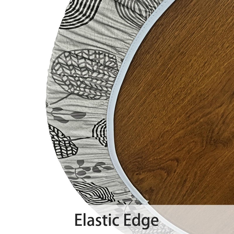 LIBERECOO Round Vinyl Fitted Tablecloth with Flannel Backing Elastic Edge Plastic Table Cover - Leaf Whisper - Waterproof Stain-Resistant Wipeable Tablecloths - Image 3