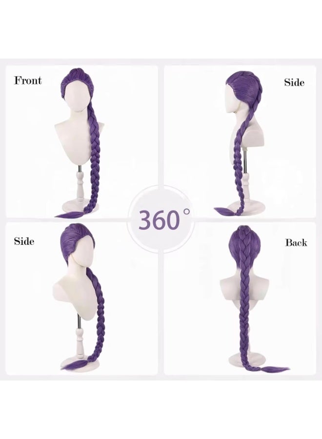 olayks Girl Long Purple Braided Cosplay Wig, Kpop Rumi Demon Hunter Wig for Halloween Costume Stage Concert Themed Party Cosplay Props - Image 4