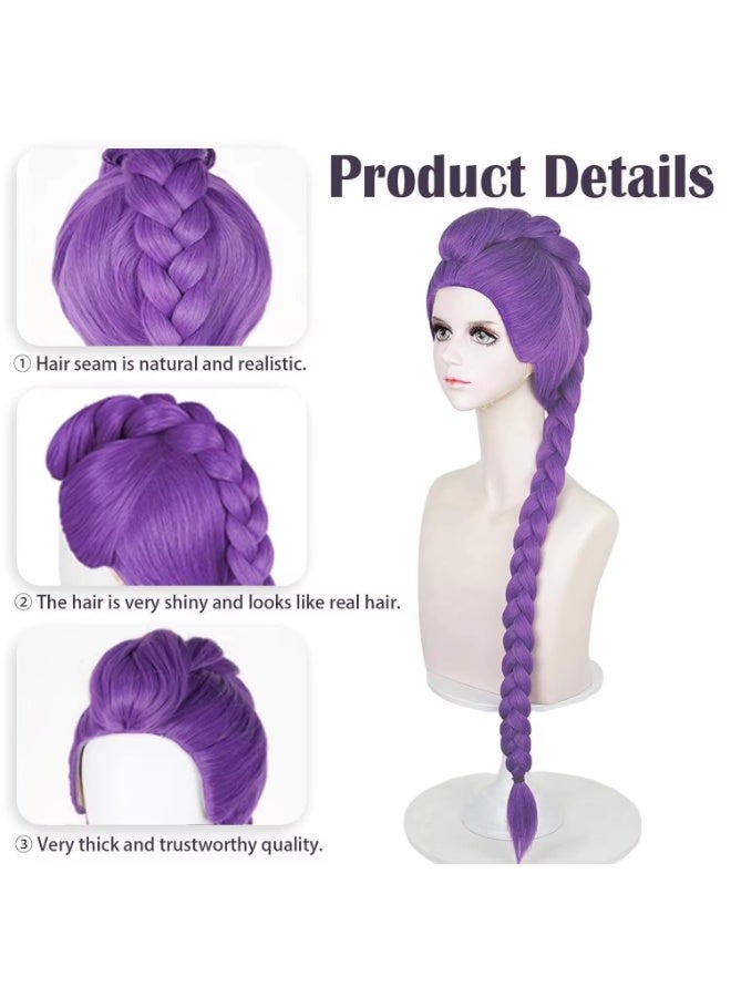 olayks Girl Long Purple Braided Cosplay Wig, Kpop Rumi Demon Hunter Wig for Halloween Costume Stage Concert Themed Party Cosplay Props - Image 3