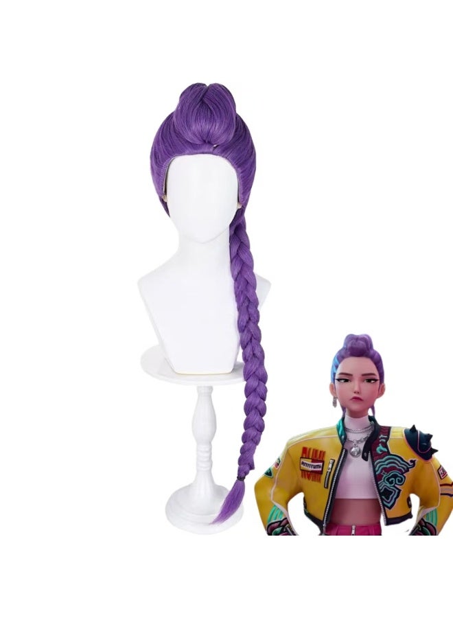 olayks Girl Long Purple Braided Cosplay Wig, Kpop Rumi Demon Hunter Wig for Halloween Costume Stage Concert Themed Party Cosplay Props - Image 2