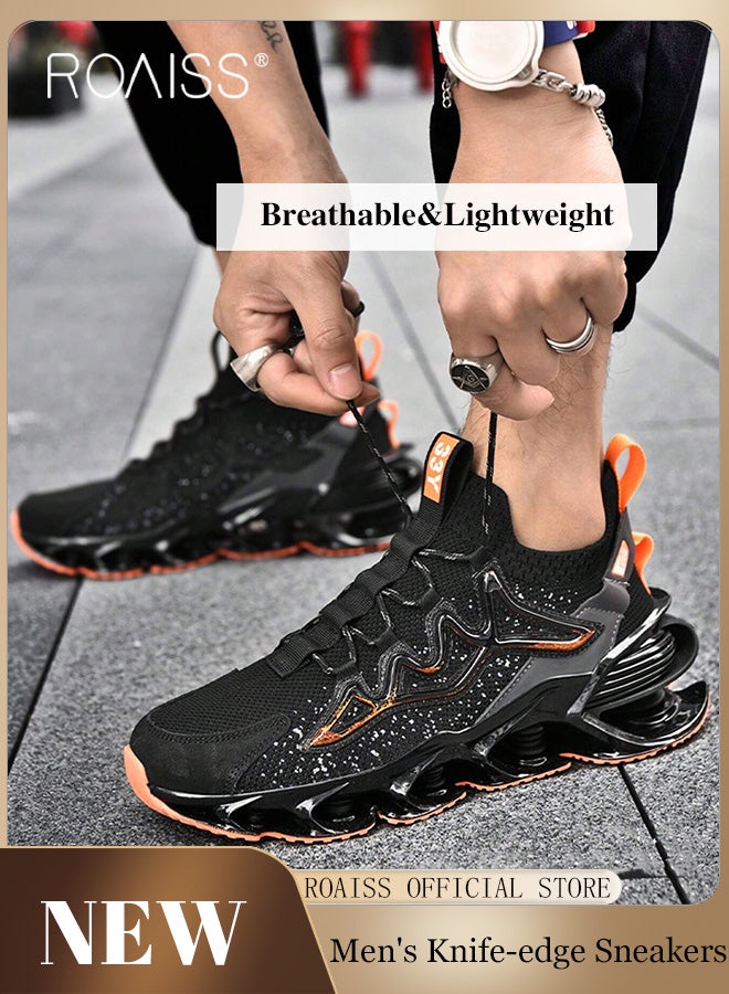 roaiss Men's Classic Platform Sneakers Round Toe Lace-Up Comfortable Lightweight Breathable Durable Non-slip Casual Shoes Running Shoes, Versatile School and Training Shoes Black - Image 1