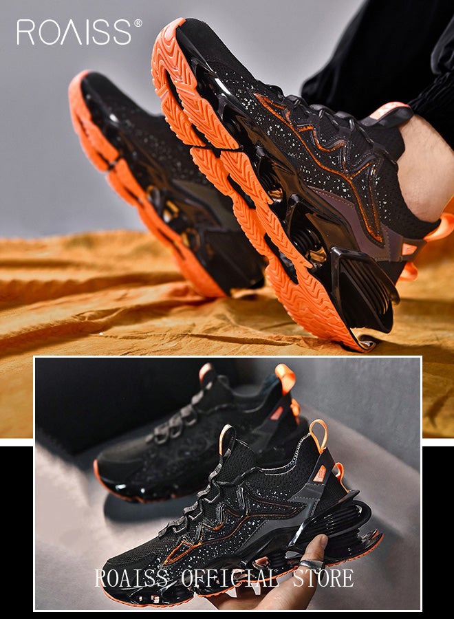 roaiss Men's Classic Platform Sneakers Round Toe Lace-Up Comfortable Lightweight Breathable Durable Non-slip Casual Shoes Running Shoes, Versatile School and Training Shoes Black - Image 4