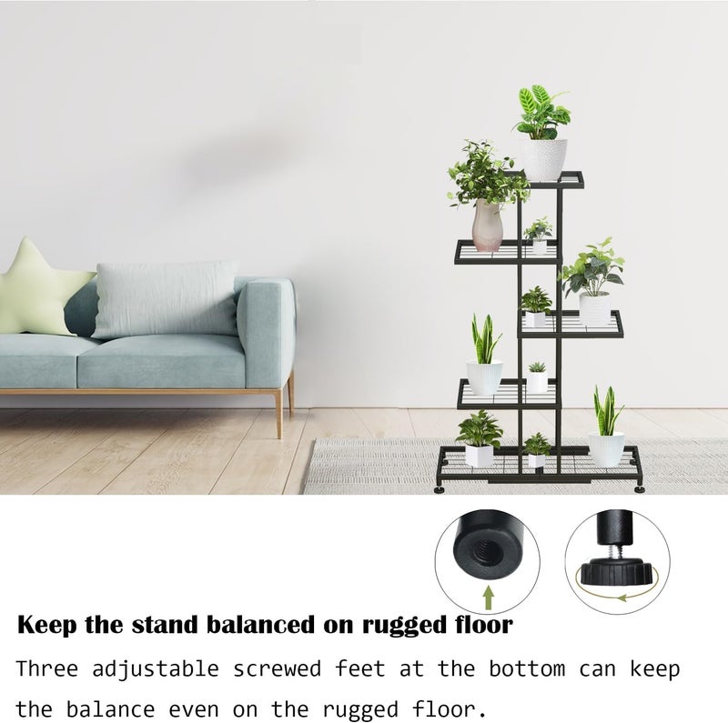 Twhep Plant Stand Indoor, Metal Plant Shelf Flower Pot Holder Display Racks - Wrought Iron Corner Multiple Planter Rack Organizer for Garden Patio Lawn Balcony Office or outdoor (black-5 Tier 11 Potted) - Image 3
