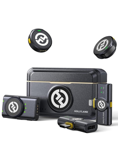 Hollyland Lark M2 Wireless Lavalier Microphone – 2TX+3RX, 1000ft Range, Hi-Fi Audio, Noise Cancellation, 40H Battery – for Camera, iPhone, Android, Vlogging, Live Streaming, Interviews