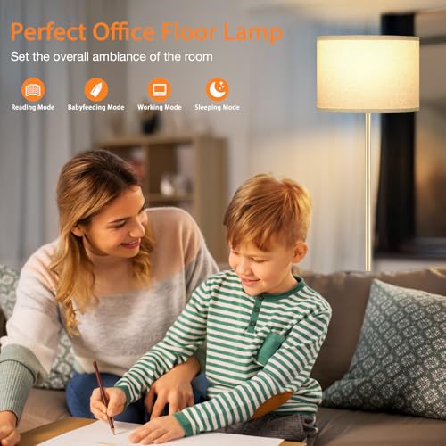 Ambimall 60'' Modern Floor Lamp with Remote, Tall Lamps for Living Room, Bedroom, Office, Dining Room, Beige Shade with Gold Pole(Included Bulb) - Image 3