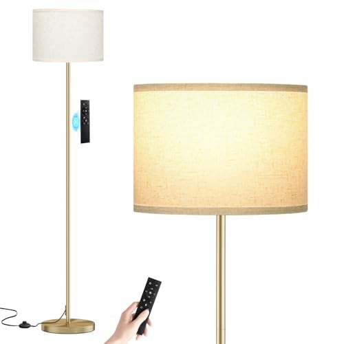 Ambimall 60'' Modern Floor Lamp with Remote, Tall Lamps for Living Room, Bedroom, Office, Dining Room, Beige Shade with Gold Pole(Included Bulb) - Image 1
