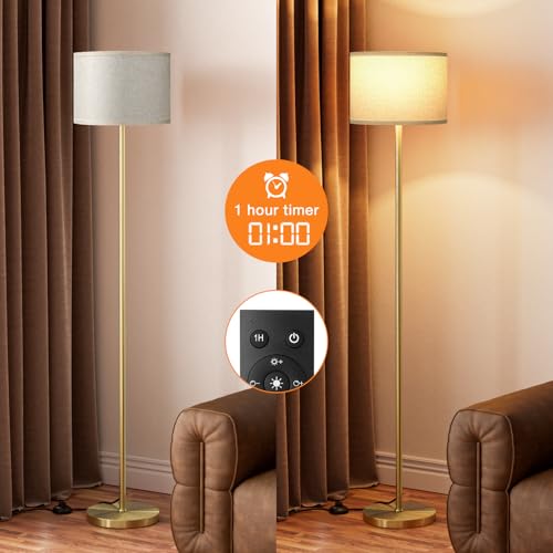 Ambimall 60'' Modern Floor Lamp with Remote, Tall Lamps for Living Room, Bedroom, Office, Dining Room, Beige Shade with Gold Pole(Included Bulb) - Image 5