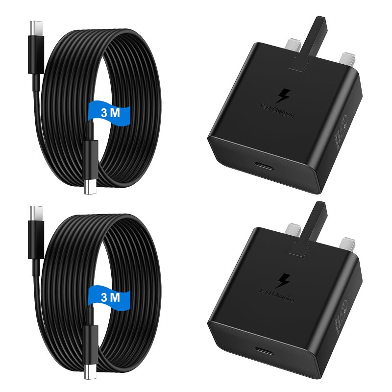 DiHines USB C Charger for Samsung Fast Charger USB C Plug & Cable 3M Long 25W Type C Super Fast Phone Charging Android Adaptor UK 2-Pack for Galaxy S26/S25 Ultra/S24/S23/S22/S21/A56/A55/A36/A17/A16/Note 20/10 - Image 1