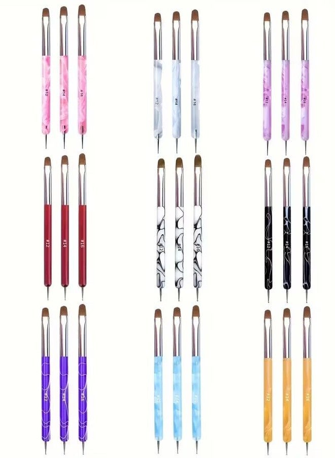 Ruby Face Rubyface 3 Pcs Double Ended Liner Brush for Nails Gel French Manicure Brush Nail Dotting Tool Professional Manicure Tool for Manicure Cuticle Clean Up Nail Art Design 12#, 14#, 16# - Image 2