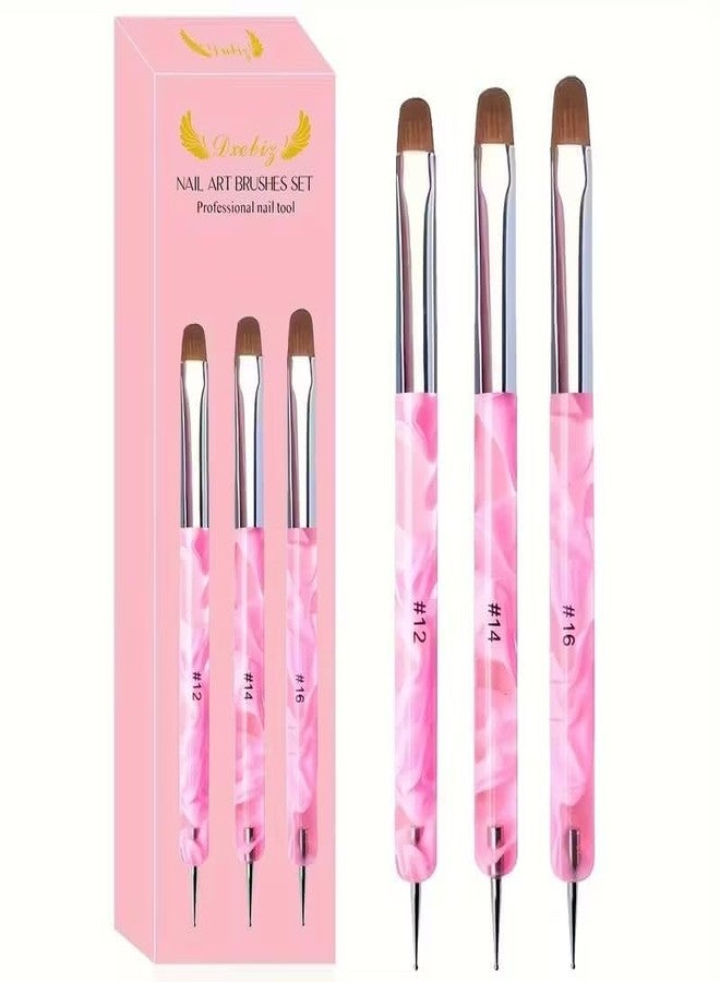 Ruby Face Rubyface 3 Pcs Double Ended Liner Brush for Nails Gel French Manicure Brush Nail Dotting Tool Professional Manicure Tool for Manicure Cuticle Clean Up Nail Art Design 12#, 14#, 16# - Image 1