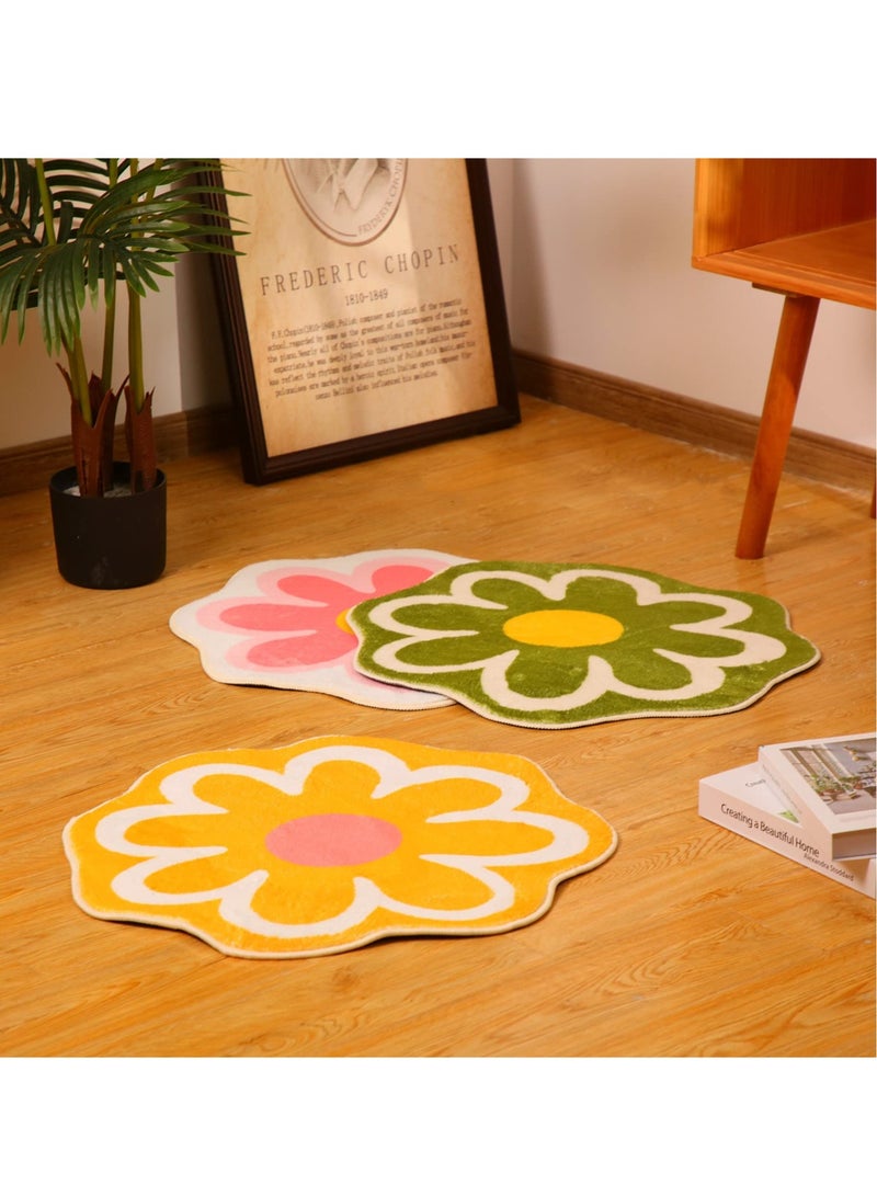 3 Pcs Daisy Cute Bath Mat Flower Shaped,Fun Toilet Rug Cute Bathroom Rugs,Non-Slip, Absorbent, Washable for Kids' Bedrooms- 23.6 x 23.6'' - 3 Colors - Image 3