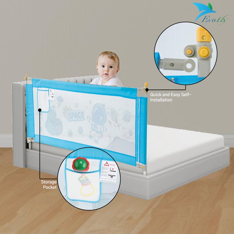 Evafly Bed Railing for Baby Safety Astronaut Print, L-180cm x Adjust Height Between 68-93cm, Single Side Bed Rail for Infant & Toddler's Safety-Blue - Image 4