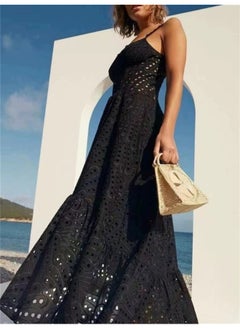 Madam Uniq Black Elegant Vacation-style Asymmetrical Mermaid Maxi Dress with Spaghetti Straps  - Image 2