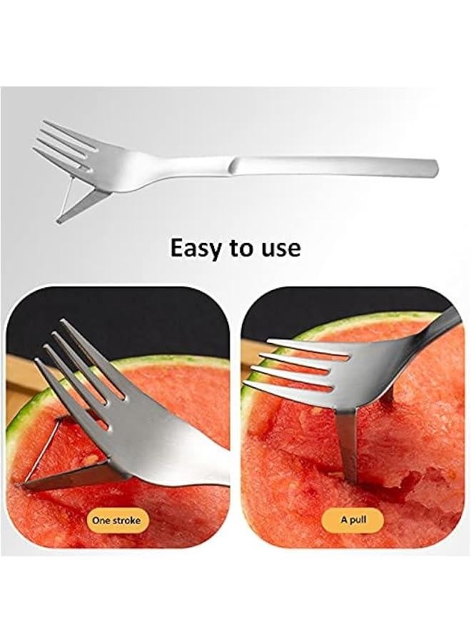 أداة تقطيع بطيخ 2 في 1 مع شوكة، سكين تقطيع بطيخ من الفولاذ المقاوم للصدأ، قاطع بطيخ مع شوكة، جهاز قطع بطيخ، شوكة فواكه متعددة الاستخدامات للتخييم في المنزل (2 قطعة) - Image 4