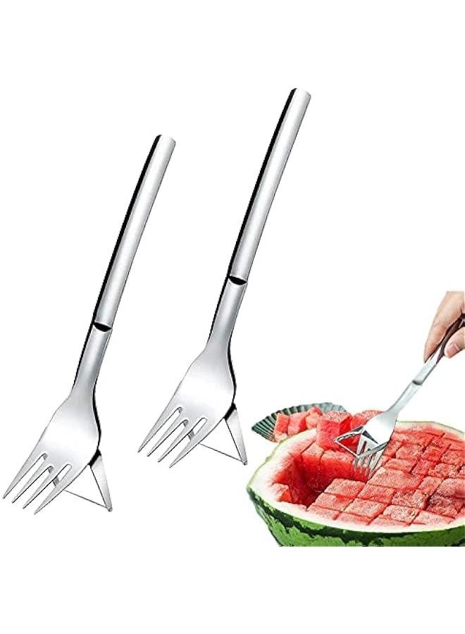أداة تقطيع بطيخ 2 في 1 مع شوكة، سكين تقطيع بطيخ من الفولاذ المقاوم للصدأ، قاطع بطيخ مع شوكة، جهاز قطع بطيخ، شوكة فواكه متعددة الاستخدامات للتخييم في المنزل (2 قطعة) - Image 1