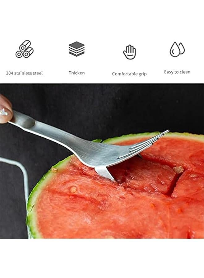 أداة تقطيع بطيخ 2 في 1 مع شوكة، سكين تقطيع بطيخ من الفولاذ المقاوم للصدأ، قاطع بطيخ مع شوكة، جهاز قطع بطيخ، شوكة فواكه متعددة الاستخدامات للتخييم في المنزل (2 قطعة) - Image 5