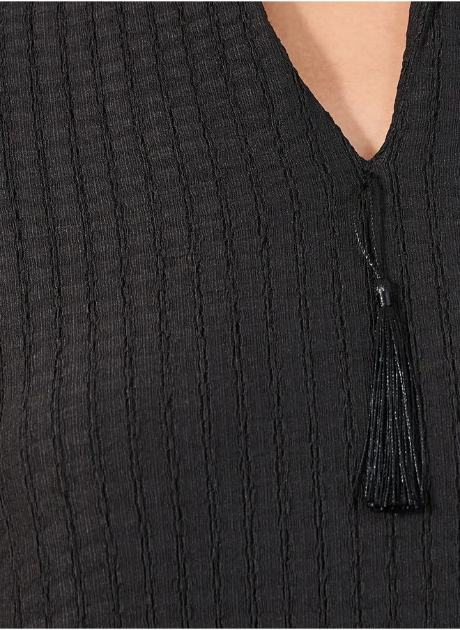 Styli Textured Jalabiya with Tassel Detail