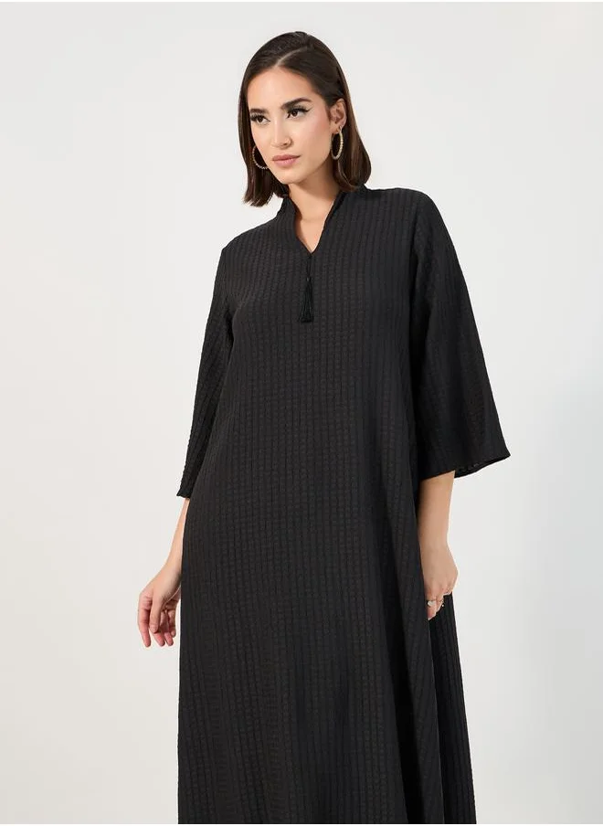 Styli Textured Jalabiya with Tassel Detail