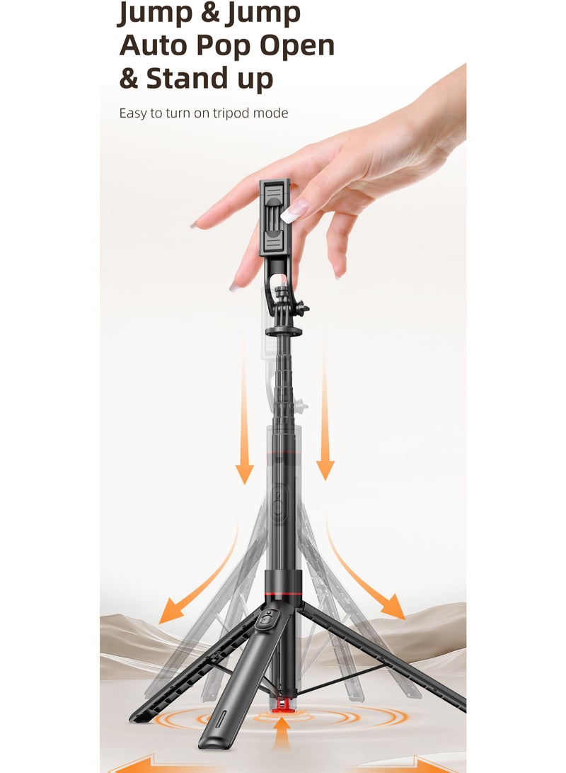 69.29"(1.76m) All-in-one Auto Pop Open Tripod Magnetic Remote Detachable phone clip Tripod Selfie Stick  - Image 3
