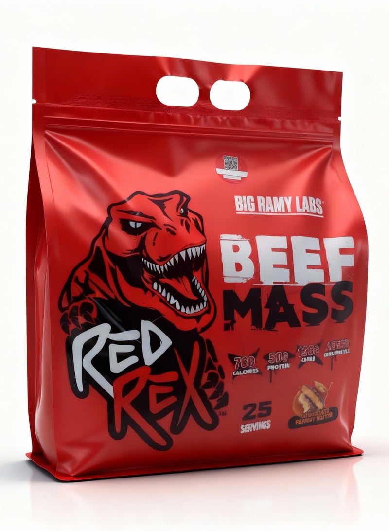 ريد ريكس لحم بقري لزيادة الكتلة العضلية، 4 أرطال - مشروب غني بالسعرات الحرارية لبناء العضلات، 50 غ بروتين، 760 سعرة حرارية، قليل الدسم، بنكهة زبدة الفول السوداني والشوكولاتة