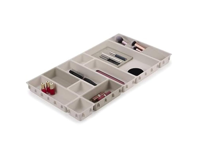 Brush Holder - 12 Piece Beige Modular Makeup Drawer Set for Beauty and Care Features Pencil Tray and Storage Organizer for Vanity Table Very Stylish - Image 1