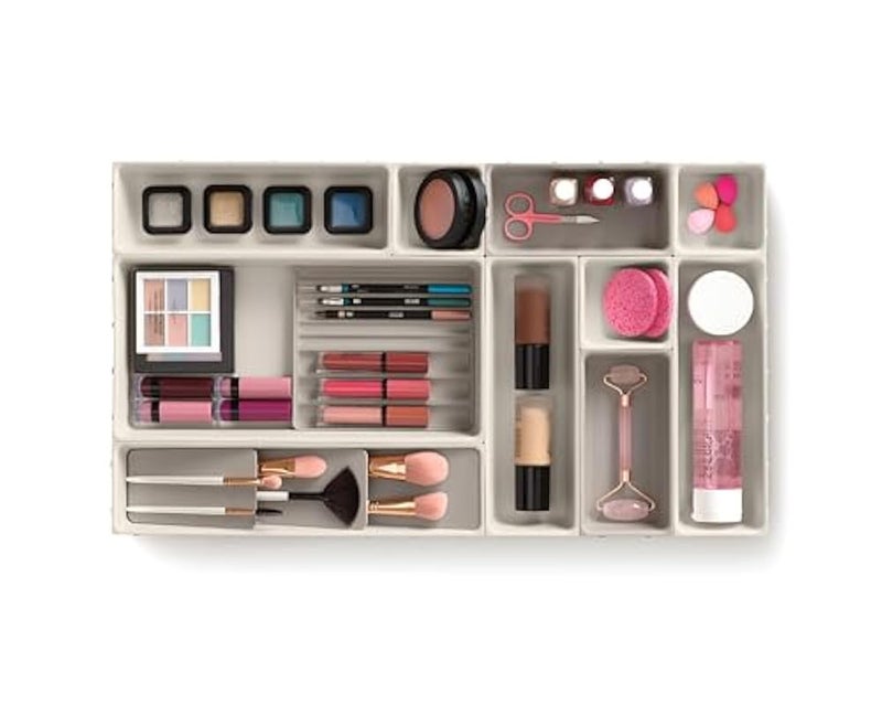 Brush Holder - 12 Piece Beige Modular Makeup Drawer Set for Beauty and Care Features Pencil Tray and Storage Organizer for Vanity Table Very Stylish - Image 3