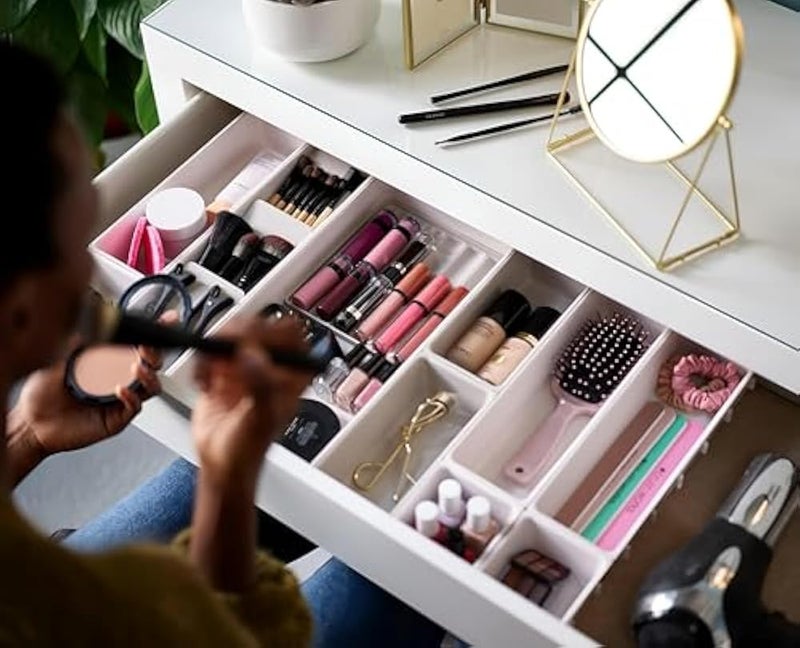 Brush Holder - 12 Piece Beige Modular Makeup Drawer Set for Beauty and Care Features Pencil Tray and Storage Organizer for Vanity Table Very Stylish - Image 5