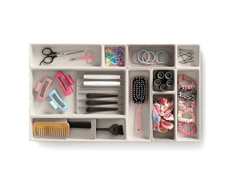 Brush Holder - 12 Piece Beige Modular Makeup Drawer Set for Beauty and Care Features Pencil Tray and Storage Organizer for Vanity Table Very Stylish - Image 4