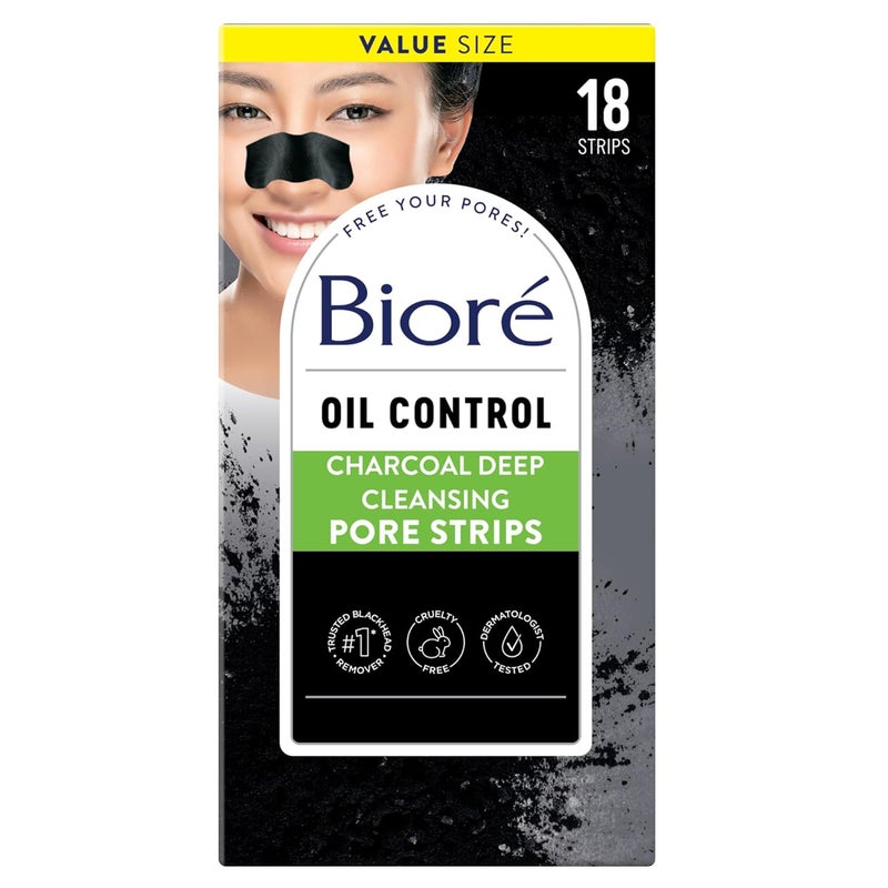 Bioré Bior Charcoal Deep Cleansing 18 Nose Strips for Blackhead Removal on Oily Skin with Instant Pore Unclogging features Natural Charcoal Packaging May Vary - Image 1