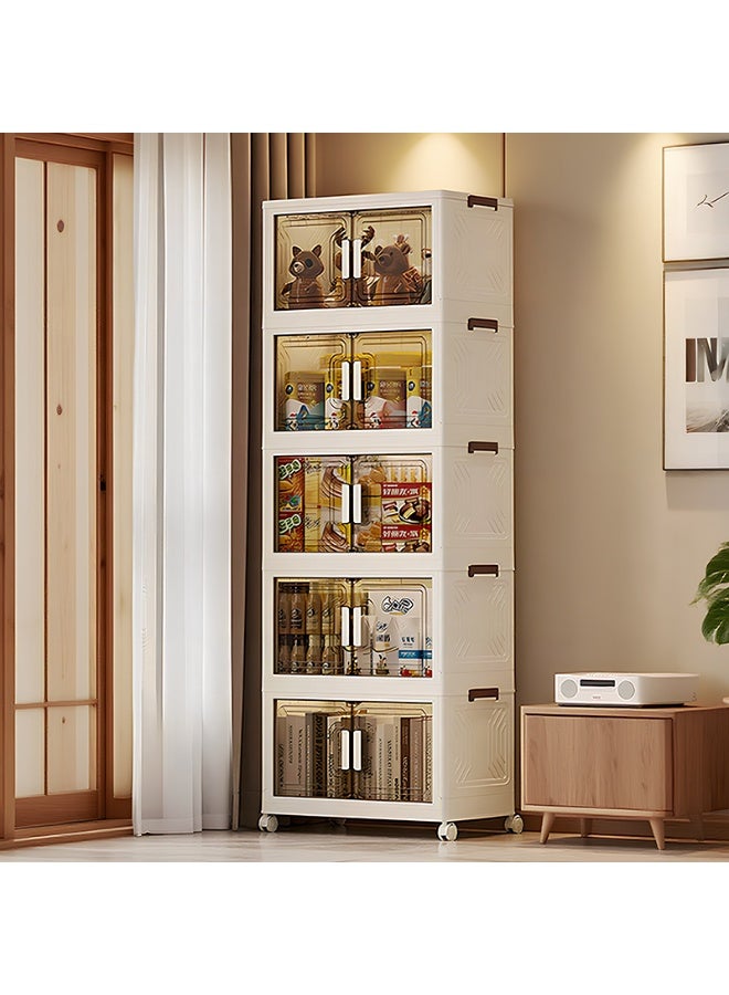 5 Layers Folding Storage Bins Organizer, Collapsible Storage Box with Wheels and Door, Stackble Plastic Storage Container for Clothing, Books and Sundries