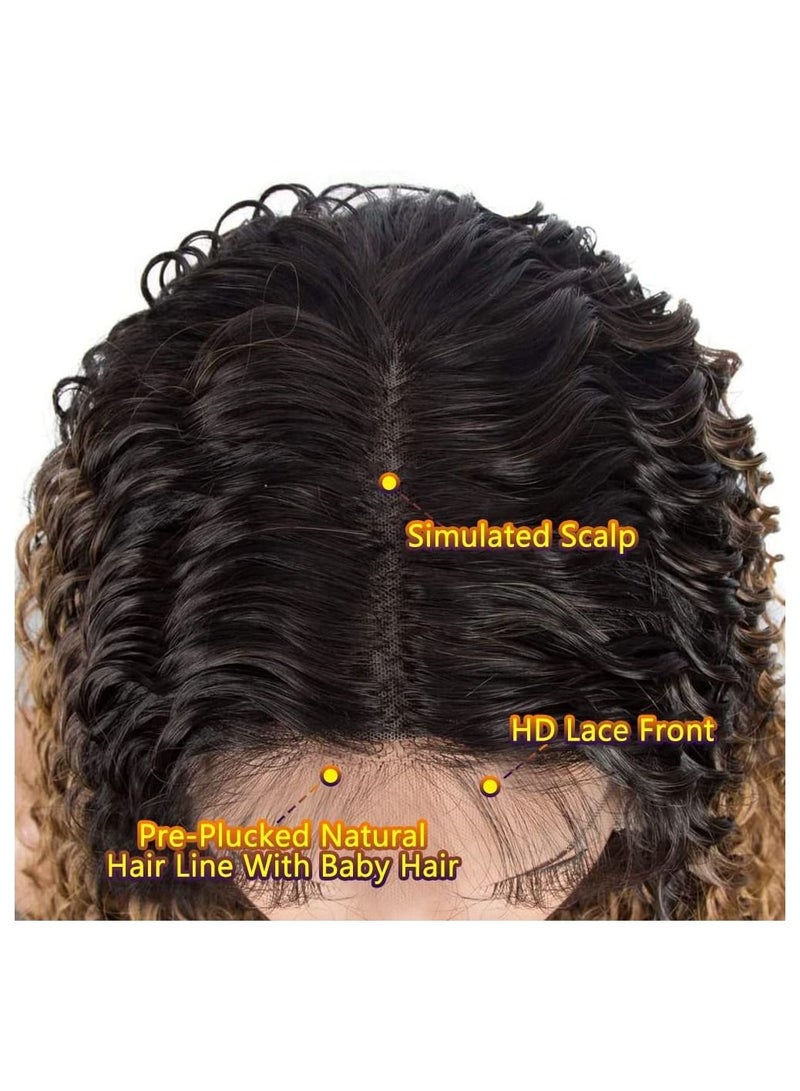 إستيل شعر مستعار أمامي طويل مجعد من الدانتيل مع 13 بوصة × 2.5 بوصة شعر مستعار اصطناعي مقاوم للحرارة لفروة الرأس للنساء 130٪ كثافة (مجعد ، لون عسلي متدرج) - Image 5