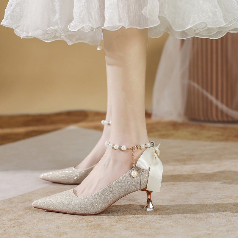 X589-32 Bride Wedding Shoes 2023 New Hexiu Wedding Dress Bridesmaid Shoes French High Heels Large Size 40-43 - Image 4