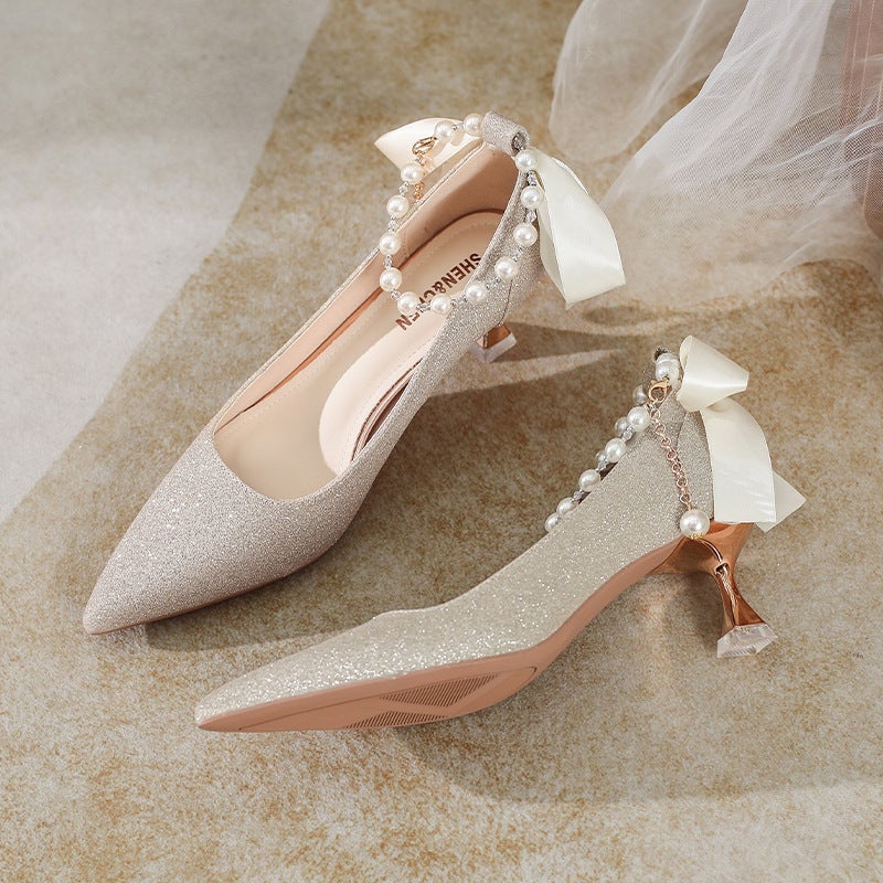 X589-32 Bride Wedding Shoes 2023 New Hexiu Wedding Dress Bridesmaid Shoes French High Heels Large Size 40-43 - Image 5