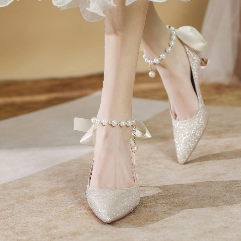 X589-32 Bride Wedding Shoes 2023 New Hexiu Wedding Dress Bridesmaid Shoes French High Heels Large Size 40-43 - Image 3