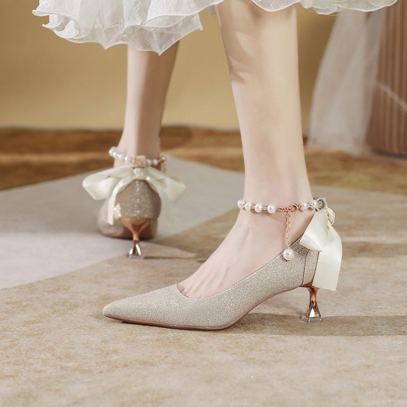 X589-32 Bride Wedding Shoes 2023 New Hexiu Wedding Dress Bridesmaid Shoes French High Heels Large Size 40-43 - Image 2
