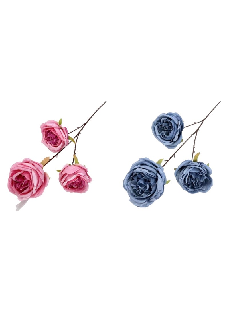 Huitich Pack of 2 3 Heads Austin Artificial Flowers Assorted  - Image 1