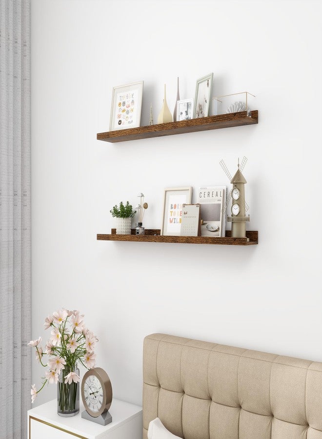 Acovy Picture Ledge Shelf, MDF Wood Floating Shelves Set of 2, Picture Ledge Photo Ledge Wall Mounted for Living Room Kids' Room Bedroom, Color Black (Brown, 36") - Image 4