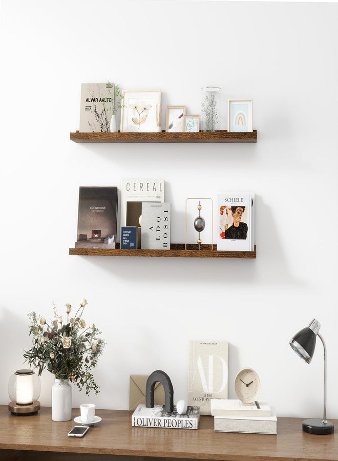 Acovy Picture Ledge Shelf, MDF Wood Floating Shelves Set of 2, Picture Ledge Photo Ledge Wall Mounted for Living Room Kids' Room Bedroom, Color Black (Brown, 36") - Image 2