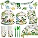 Litmitfu 170 Pcs Dinosaur Birthday Decorations Jungle Dino Party Supplies Sets Includes Happy Birthday Dinner Plates Napkins Flatware Banners and Cups for Dinosaur Party Decorations Favors Serves 24 - Image 3