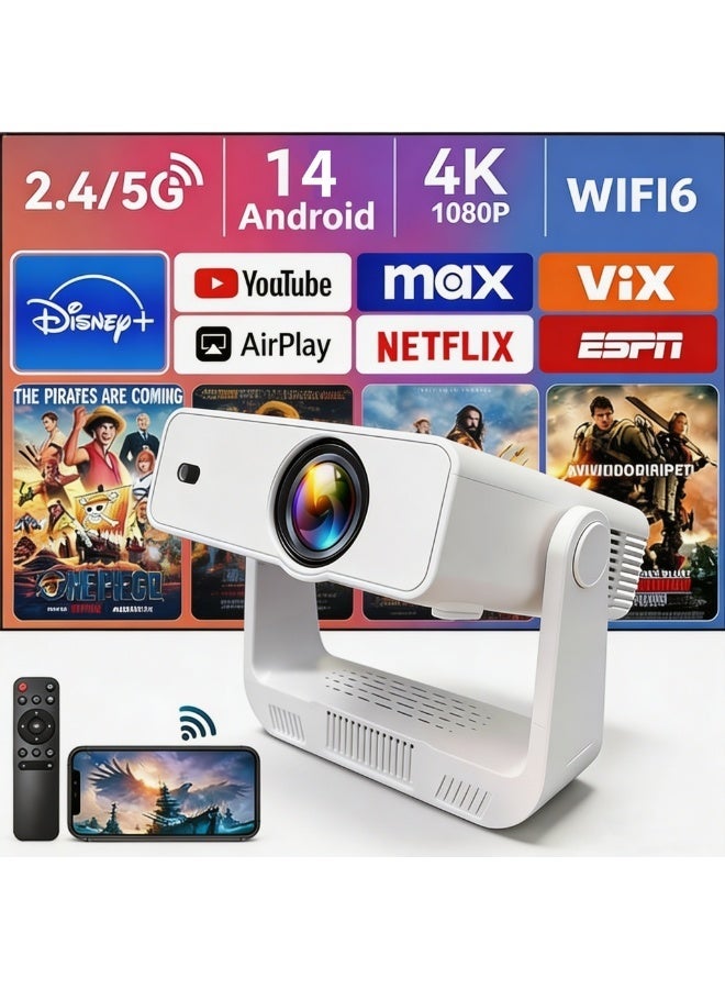 YT C880 Mini Projector with 4K Support, Android 14, WiFi6, 5G Smart Portable Projector with Electric Focus & Keystone, Rotatable Stand, Short Throw Home & Outdoor Movie Projector Compatible with TV Stick, Phone & Laptop - Image 1