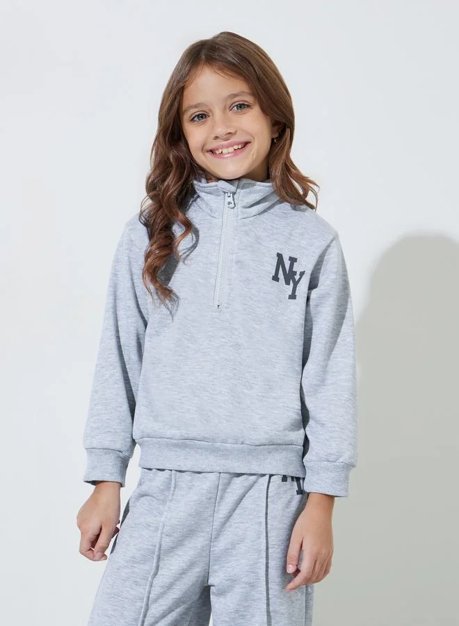 Styli Grey NY High Neck Sweatshirt and Pintuck Detail Wide Leg Joggers Set