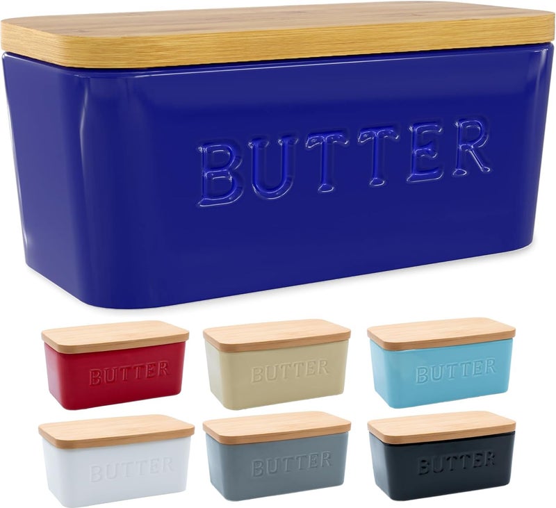 PriorityChef Large Butter Dish with Lid for Countertop Ceramic Butter Container With Airtight Cover Butter Keeper for Counter or Fridge Blue Butter Holder Storage